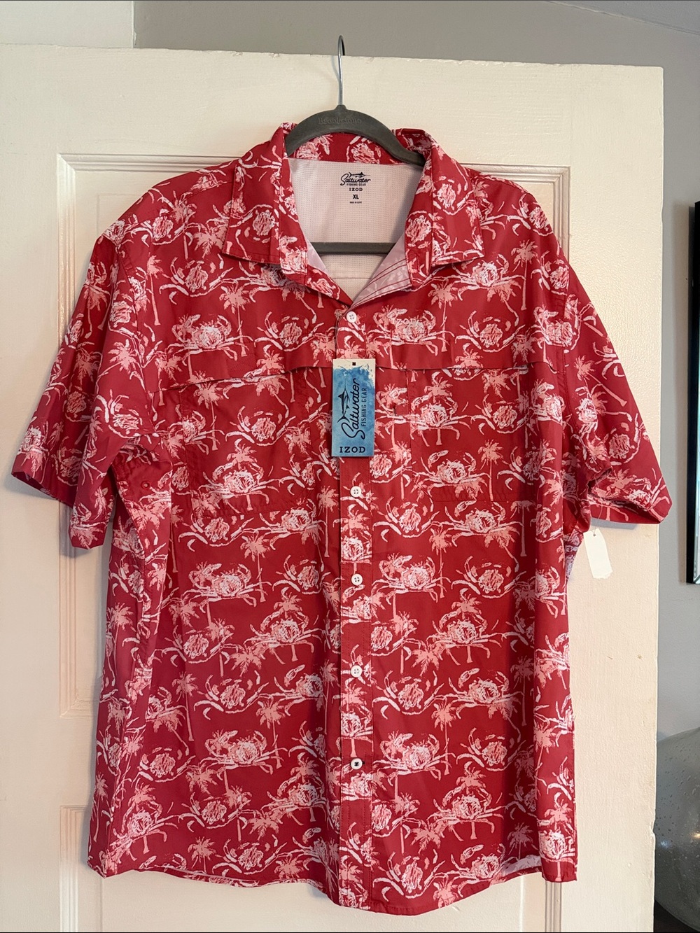 Izod Red Short-Sleeve Floral Button-Down Shirt
